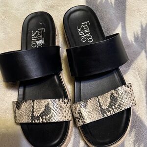 Franco Sarto Black and Snake Pattern Slides